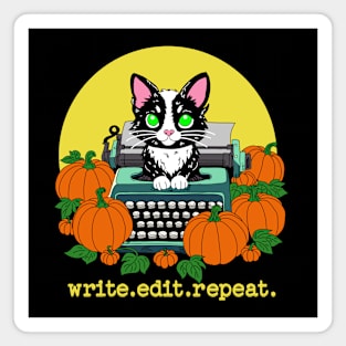 write edit repeat Halloween Cat Magnet